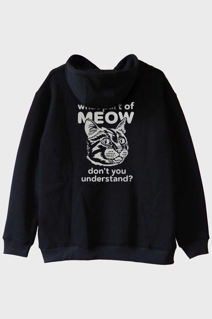 What Part of Meow Baskılı Kedi Temalı Siyah Hoodie arka görsel