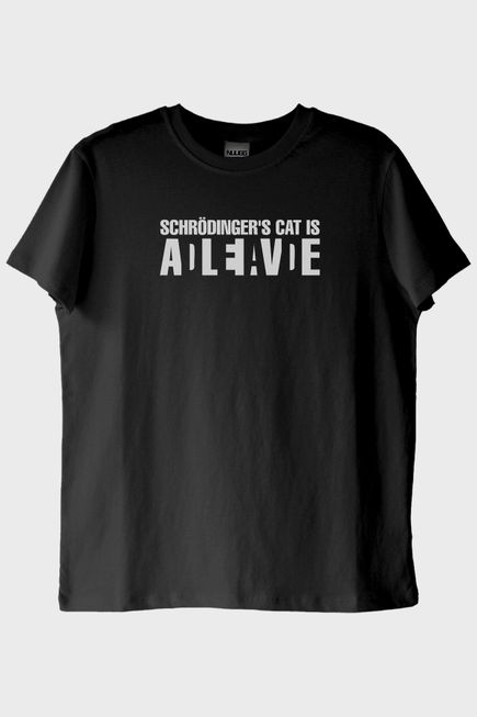 Schrödinger's Cat Alive Baskılı Bilim Tasarımlı Siyah Tişört