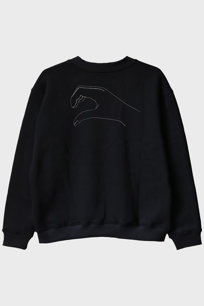 Sağ El Kalp Desenli Nakış Bisiklet Yaka Sweatshirt - Sevgililer Günü Çift Tişörtleri arka görsel