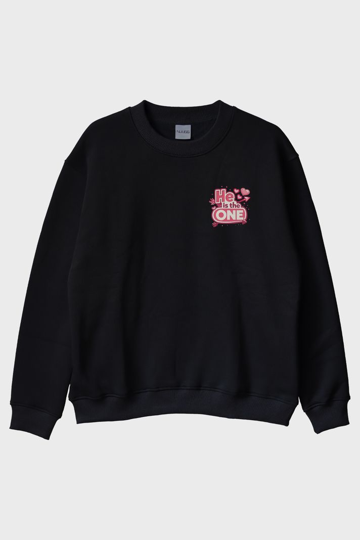 He is the One - She is the One Çift Siyah Bisiklet Yaka Sweatshirtleri - 5. görsel