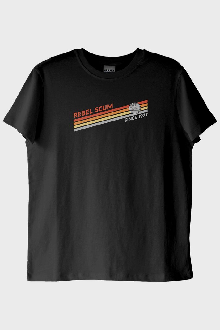 Retro 'Rebel Scum' Grafikli Star Wars Siyah Tişört ön görsel