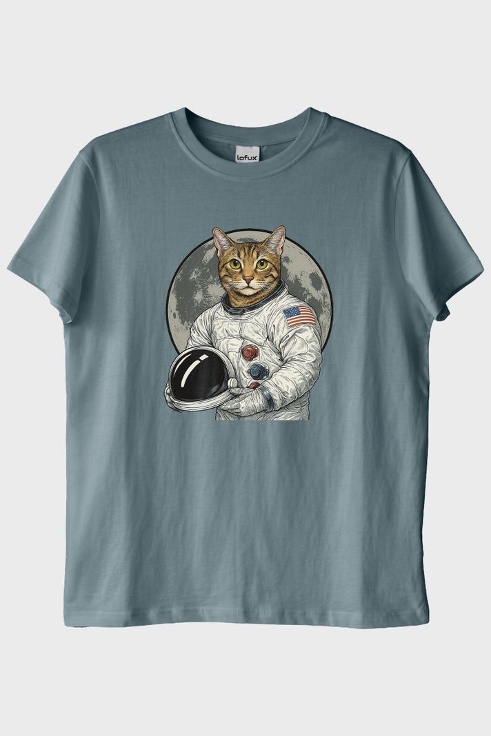 Astronot Kedi Mavi Tişört ön görsel