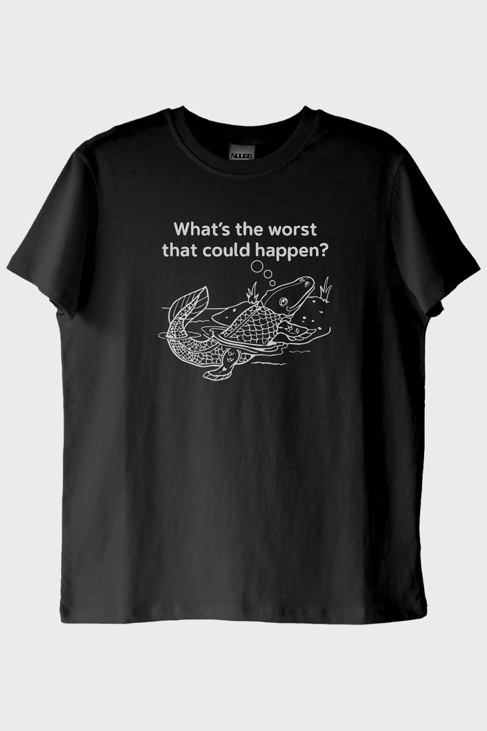 What's the Worst That Could Happen? Deniz Canlısı Tasarımlı Siyah Tişört ön görsel