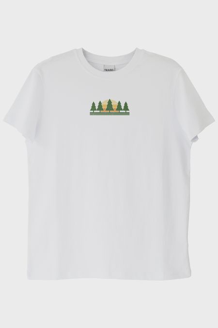 Minimalist Doğa Manzaralı Baskılı Tasarım Beyaz Tişört