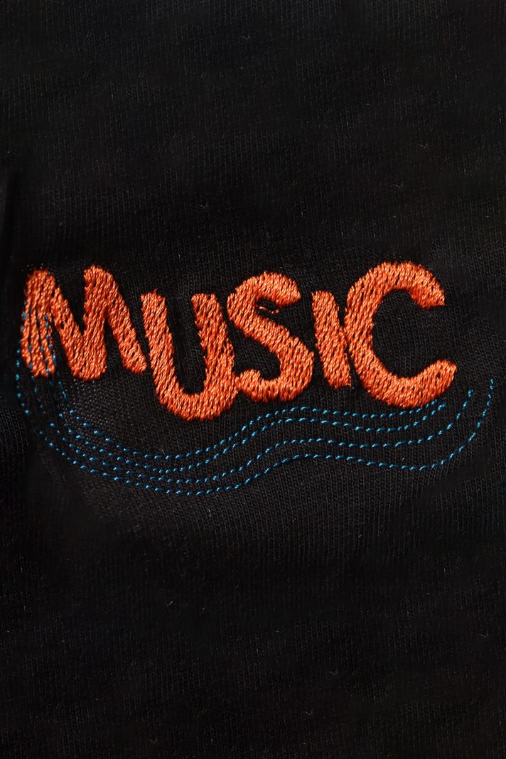 Turuncu Music Nakışlı Müzik Siyah T-Shirt - 4. görsel