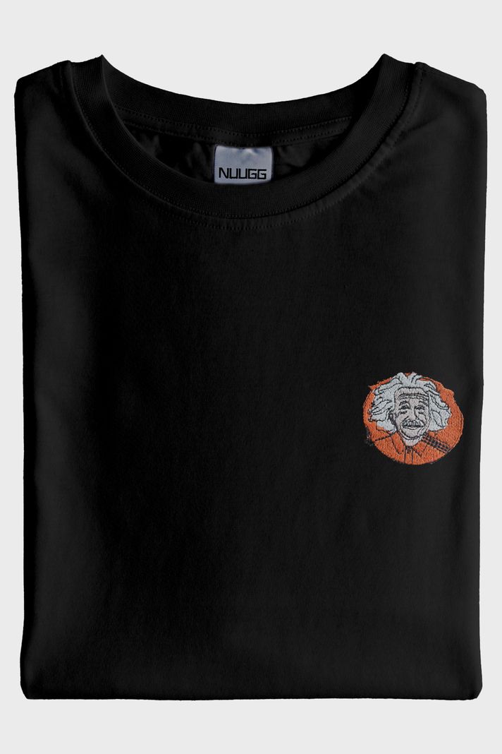 Einstein Desenli Nakışlı Siyah T-Shirt - 4. görsel