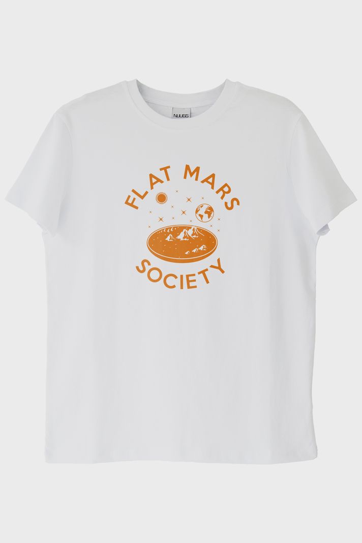 Flat Mars Society Baskılı Uzay Temalı Beyaz Tişört ön görsel