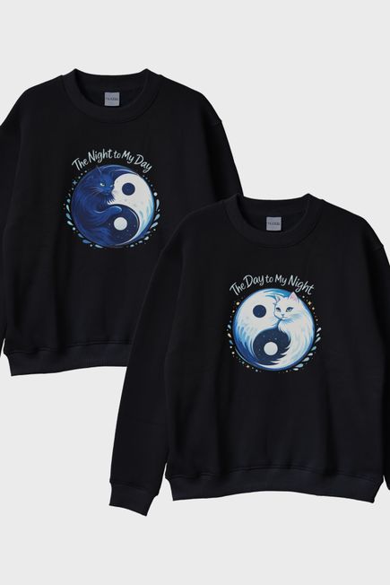 Gece ve Gündüz Çift Siyah Bisiklet Yaka Sweatshirtü