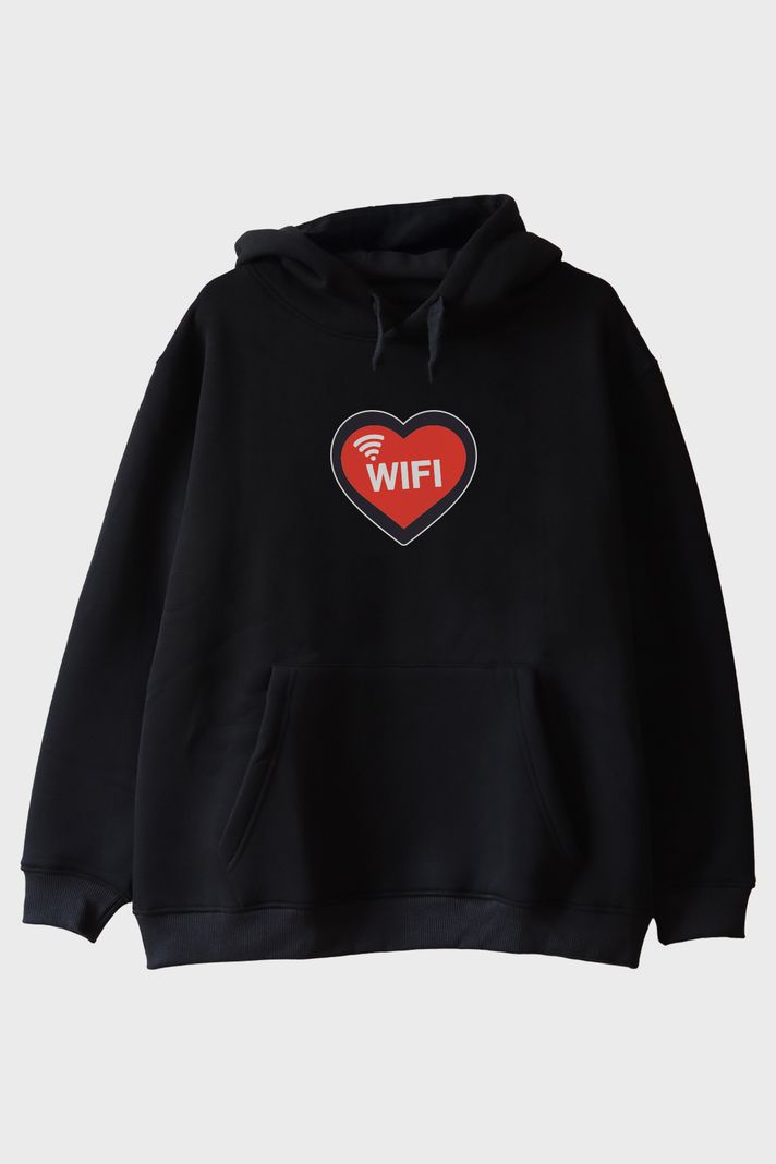 Kalpli Wifi Siyah Hoodie ön görsel