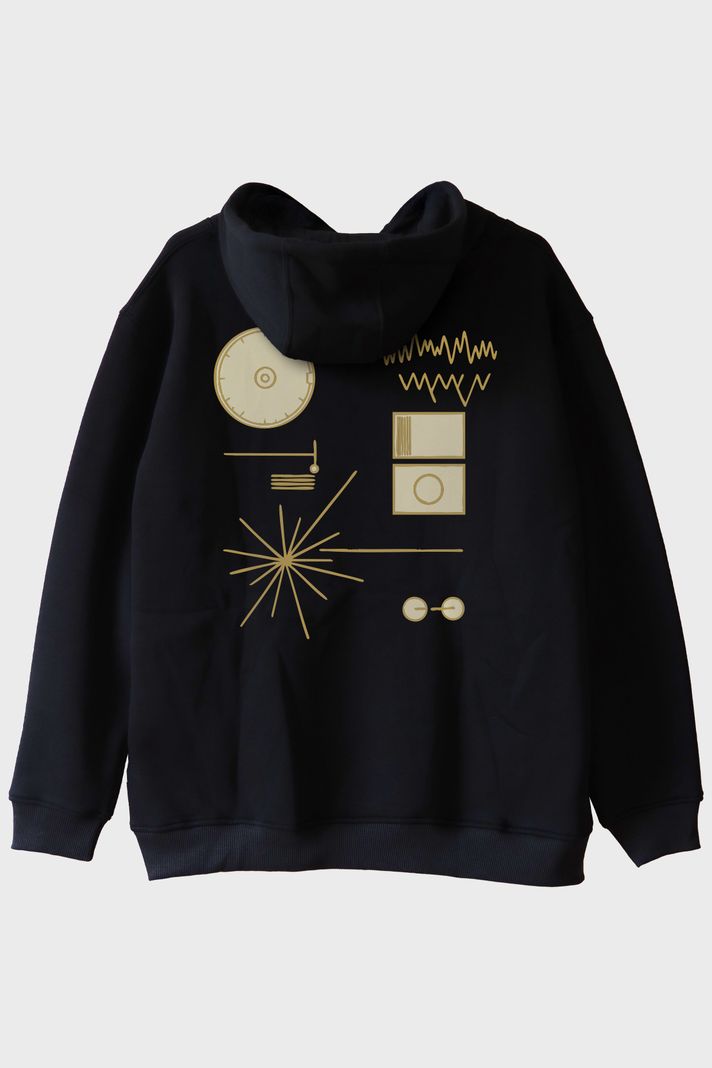 Golden Record Uzay Temalı Minimalist Bilim Siyah Hoodie arka görsel