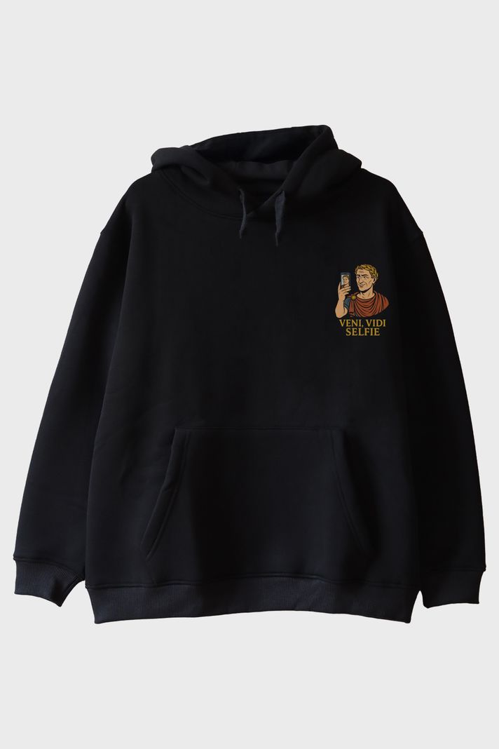 Veni Vidi Selfie Siyah Hoodie ön görsel