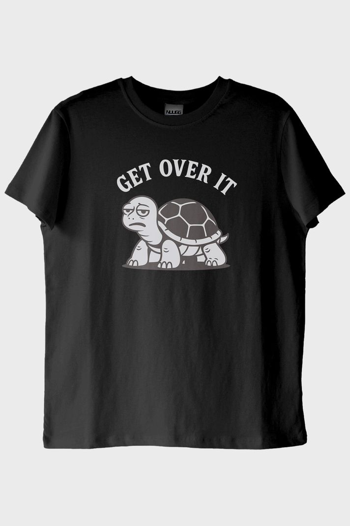 GET OVER IT Kaplumbağa Baskılı Siyah Tişört ön görsel