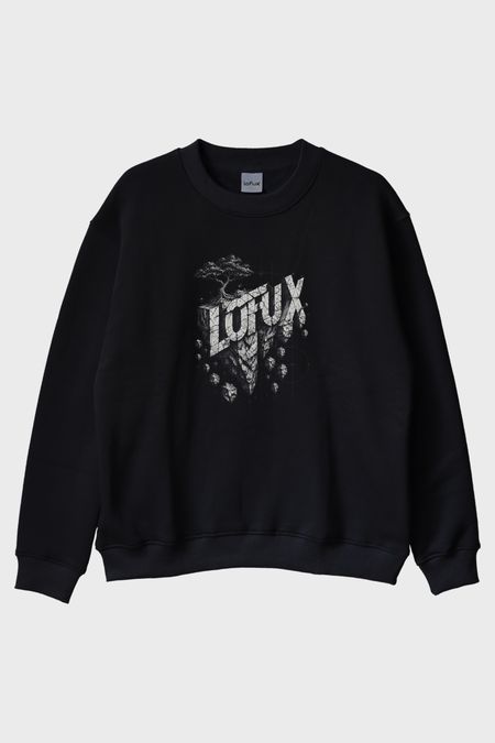 Kökler Ağacı Siyah Bisiklet Yaka Sweatshirt