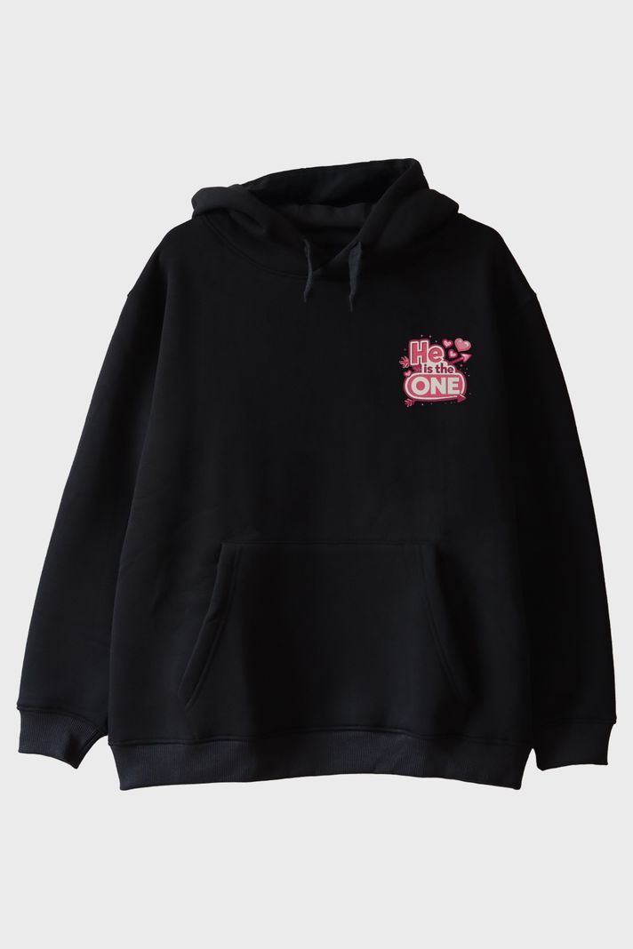 He is the ONE Siyah Hoodie ön görsel