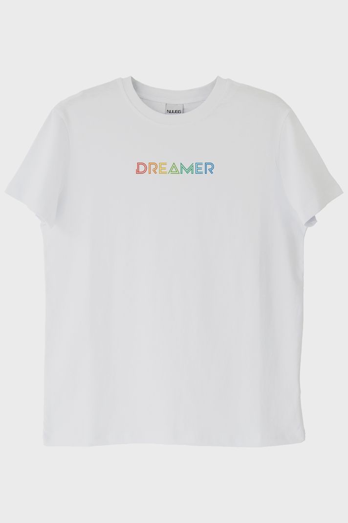 Dreamer Renkli Yazılı Beyaz Tişört ön görsel