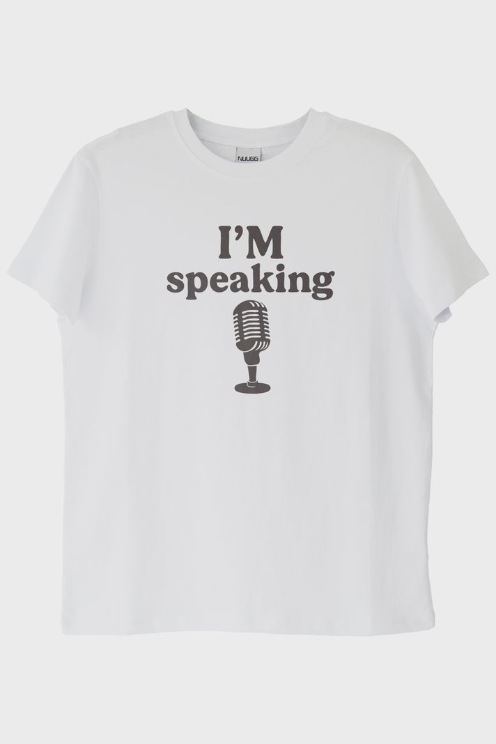 I'm Speaking Tasarım Baskılı Beyaz Tişört ön görsel