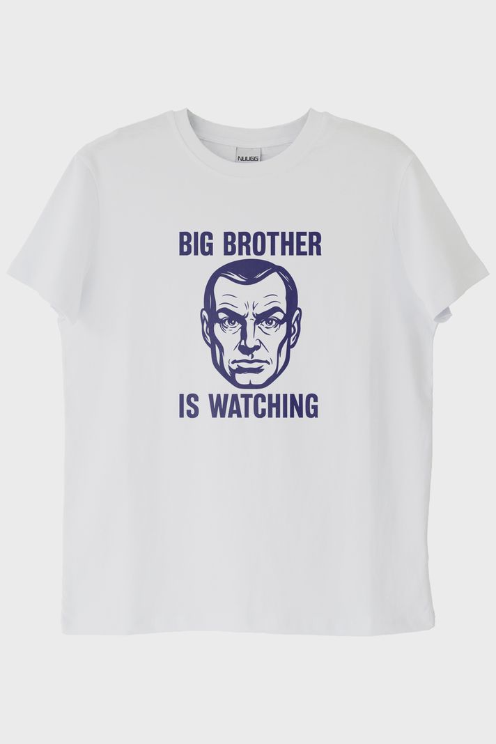 Big Brother is Watching Baskılı Distopik Beyaz T-Shirt ön görsel