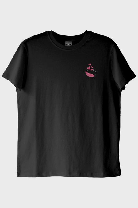 Aşk İksiri Desenli Nakış Siyah T-Shirt - Sevgililer Günü Çift Tişörtleri