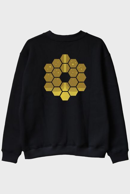 James Webb Altıgen Tasarımlı Baskılı Siyah Bisiklet Yaka Sweatshirt