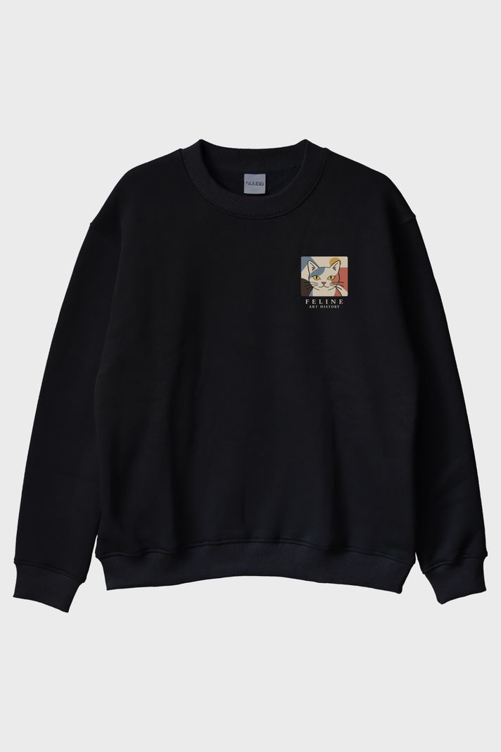 Feline Art History Siyah Bisiklet Yaka Sweatshirt ön görsel