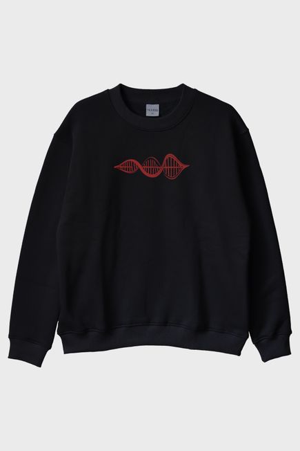 Kırmızı DNA Baskılı Siyah Bisiklet Yaka Sweatshirt