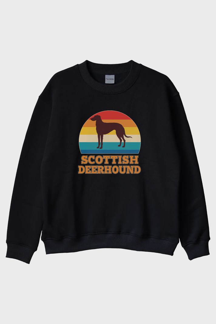 Scottish Deerhound Baskılı Retro Siyah Bisiklet Yaka Sweatshirt ön görsel