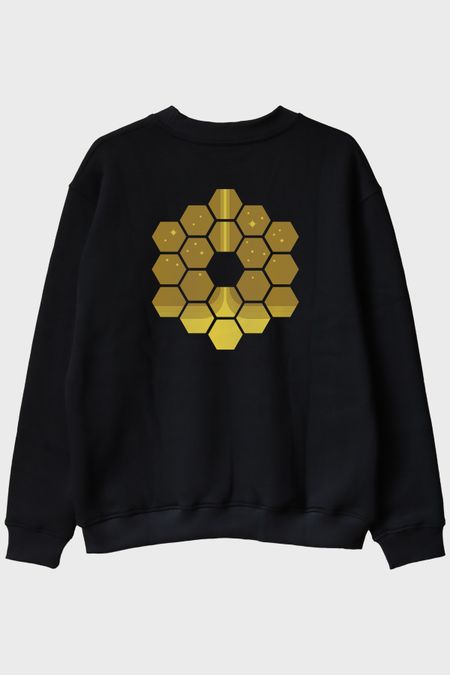James Webb Altıgen Tasarımlı Baskılı Siyah Bisiklet Yaka Sweatshirt