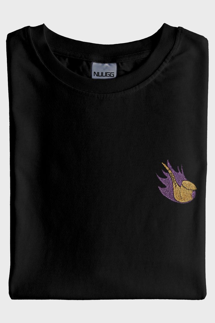 Mor Alevli Saksafon Nakışlı Müzik Siyah T-Shirt - 4. görsel