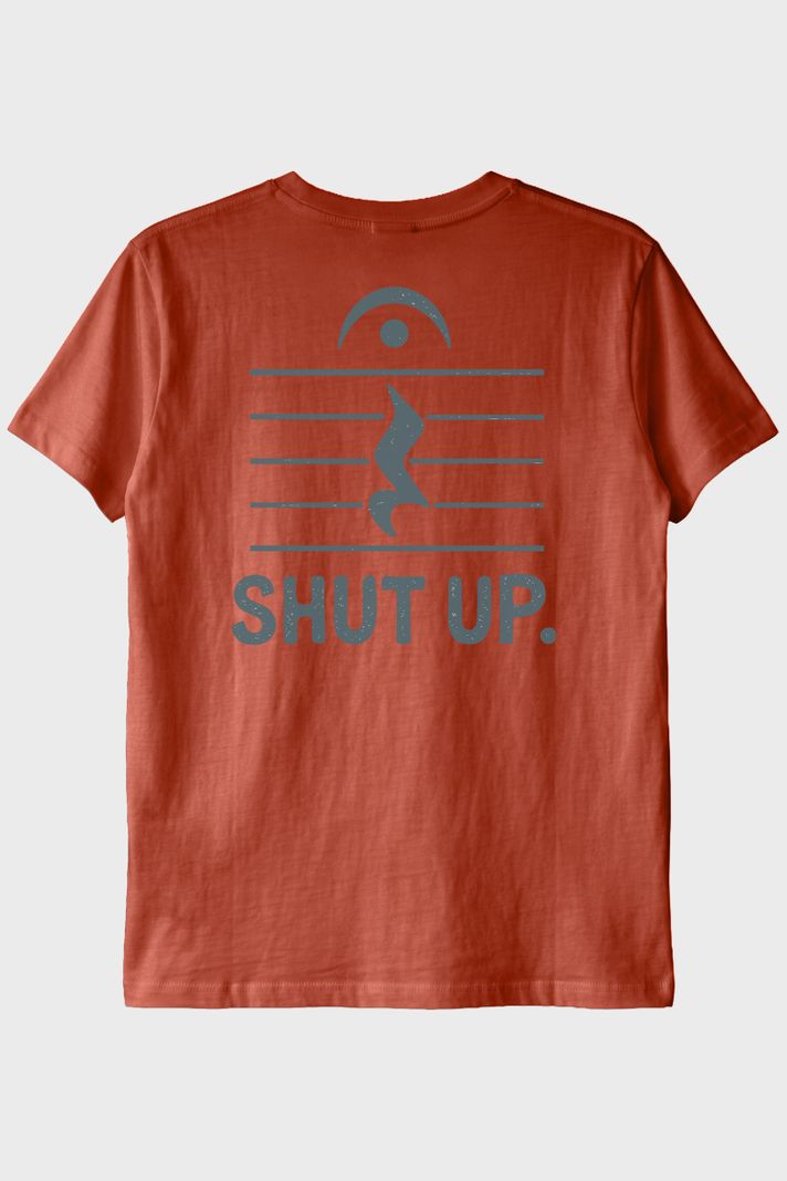 Minimalist 'Shut Up' Müzik Temalı Esprili Kiremit Tişört - 2. görsel