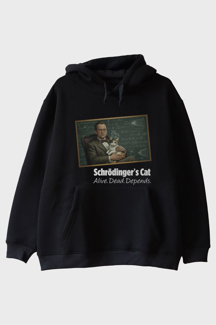 Schrödinger'in Kedisi Siyah Hoodie ön görsel