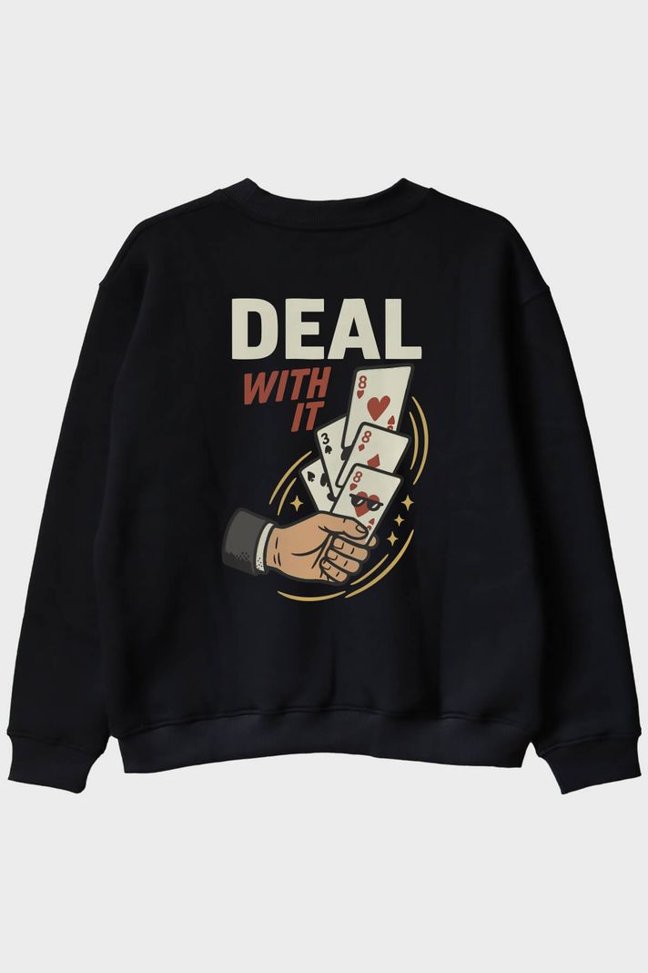 Deal With It Kart Siyah Bisiklet Yaka Sweatshirt - 2. görsel