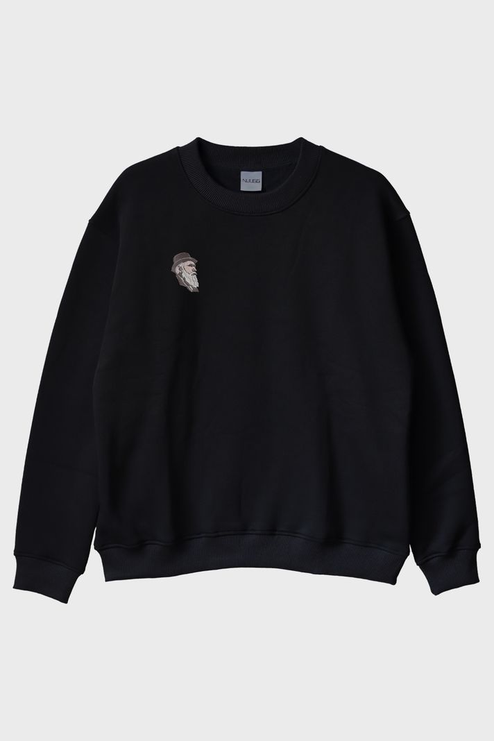 Charles Darwin Desenli Nakış Bisiklet Yaka Sweatshirt - Evrim Ağacı Temalı ön görsel