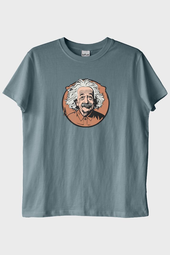 Albert Einstein Portre Baskılı Tasarım Mavi Tişört ön görsel