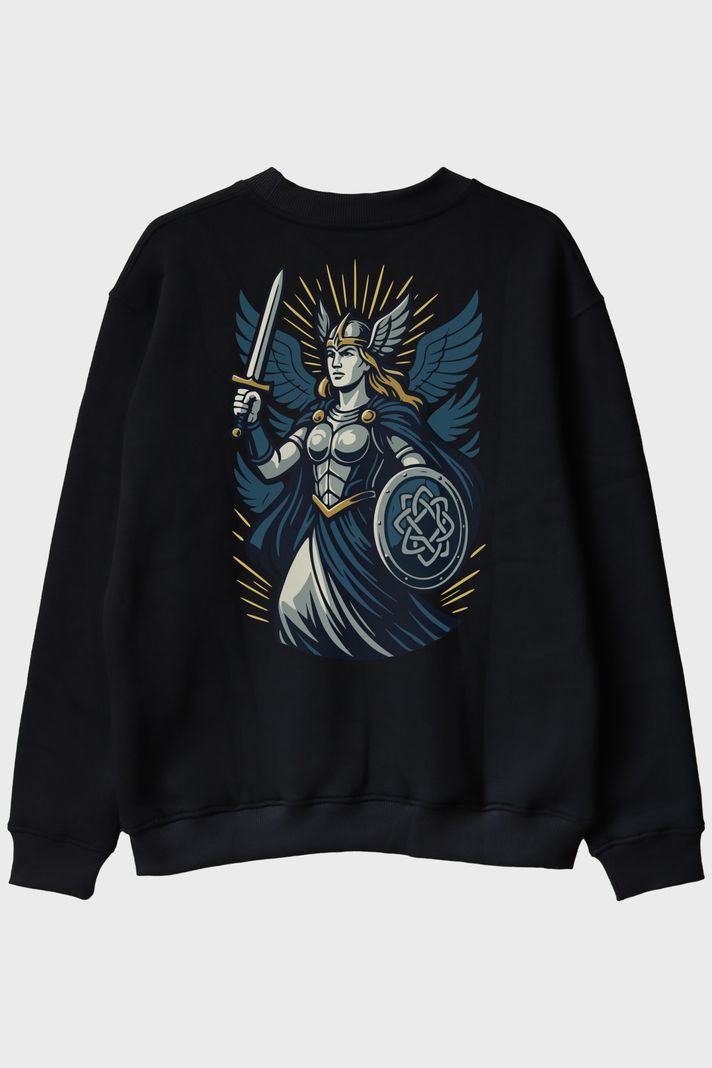 Valkyrie Figürlü Siyah Bisiklet Yaka Sweatshirt - 2. görsel