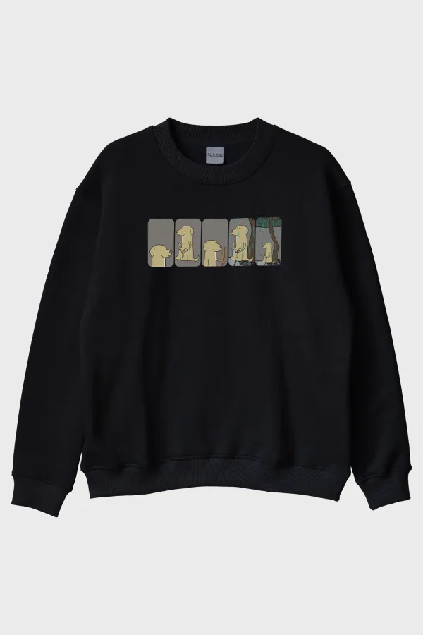 Sefalet Köpek Döngüsü Siyah Bisiklet Yaka Sweatshirt