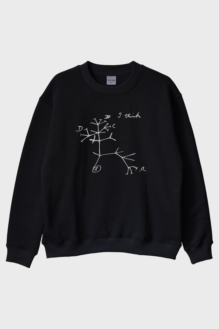 I Think Baskılı Evrim Ağacı Tasarımlı Siyah Bisiklet Yaka Sweatshirt ön görsel