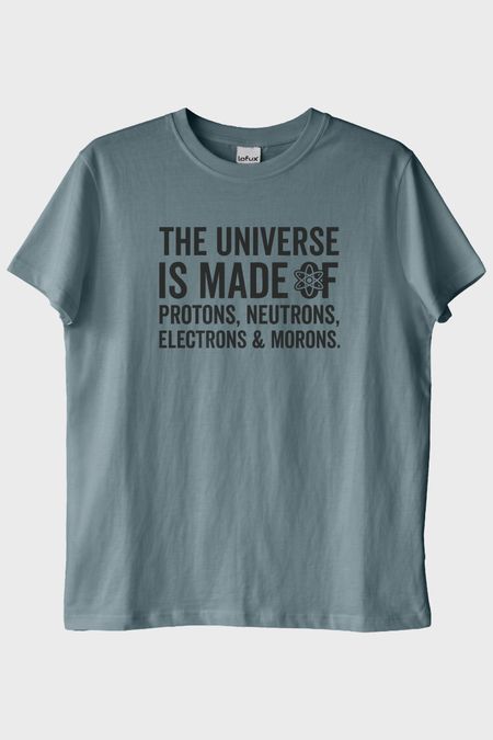 The Universe Is Made Of Protonlar Elektronlar Baskılı Mavi T-Shirt