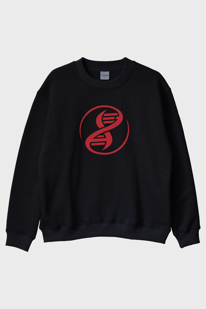 Evrim Ağacı Logolu Tasarım Baskı Siyah Bisiklet Yaka Sweatshirt ön görsel