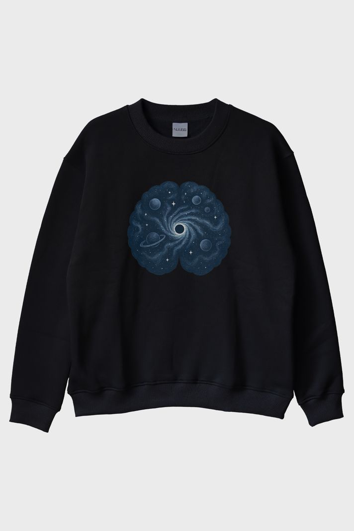 Galaktik Zihin Evreni Siyah Bisiklet Yaka Sweatshirt ön görsel