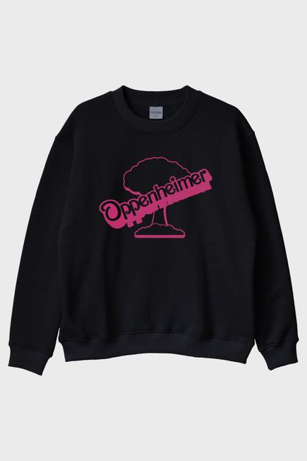 Oppenheimer & Barbie Baskılı Retro Siyah Bisiklet Yaka Sweatshirt