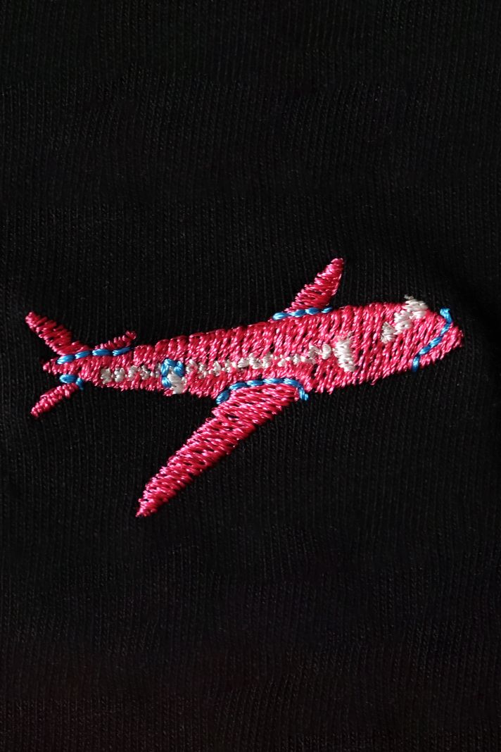 Küçük Uçak Baskılı Siyah Bisiklet Yaka Sweatshirt - 4. görsel