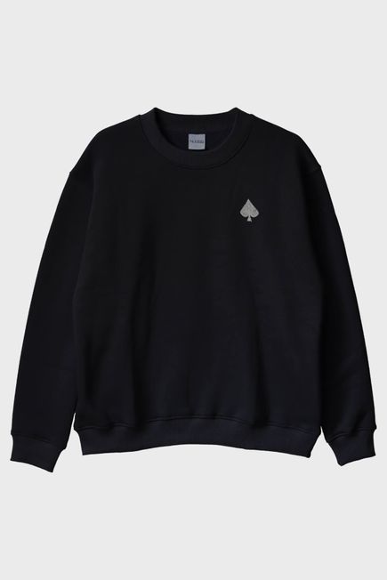 Maça Simgeli Siyah Bisiklet Yaka Sweatshirt