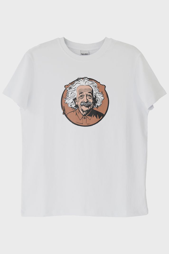 Albert Einstein Portre Baskılı Tasarım Beyaz Tişört ön görsel