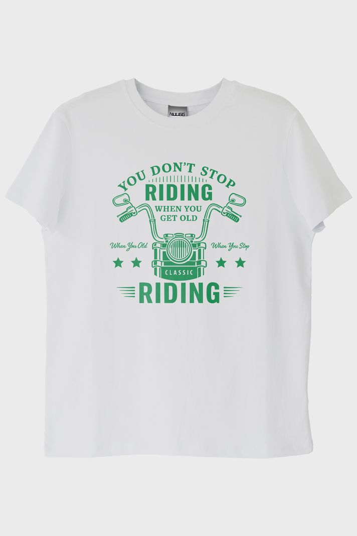 You Don't Stop Riding Motosiklet Tutkunu Beyaz Tişört ön görsel