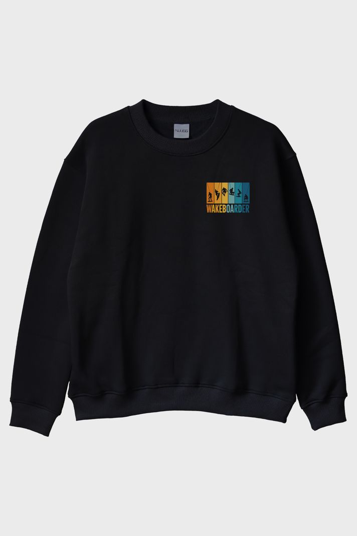Wakeboarder Siyah Bisiklet Yaka Sweatshirt ön görsel
