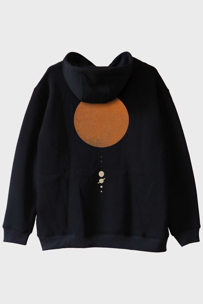 Minimalist Güneş Sistemi Tasarımlı Bilim Siyah Hoodieü arka görsel