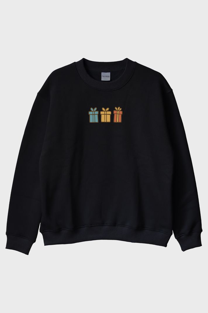 Renkli Hediyeler Siyah Bisiklet Yaka Sweatshirt ön görsel