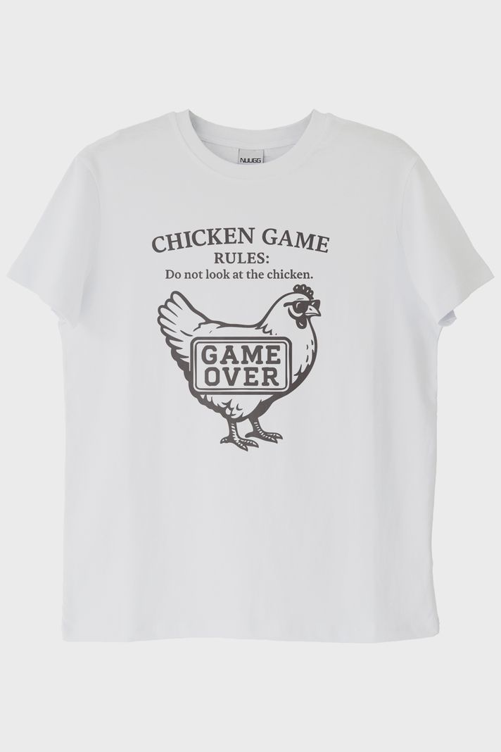 Chicken GAME Tavuk Tasarımlı Baskılı Beyaz Tişört ön görsel
