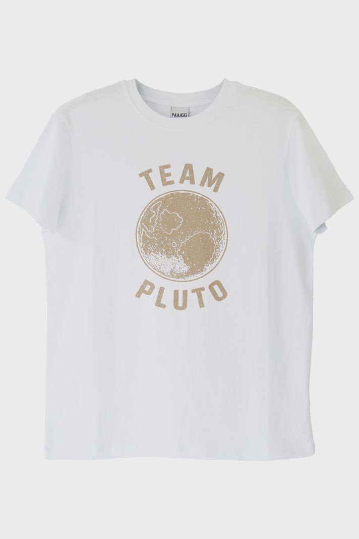 Team Pluto Baskılı Uzay Temalı Beyaz Tişört ön görsel