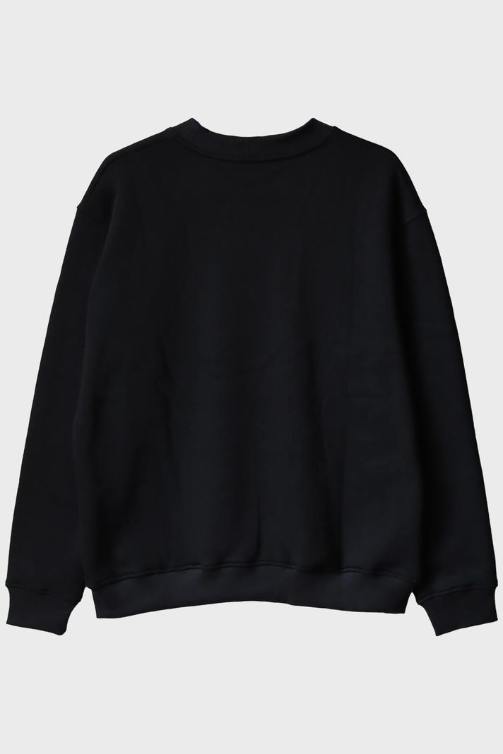 Kupa Detaylı Siyah Bisiklet Yaka Sweatshirt - 2. görsel